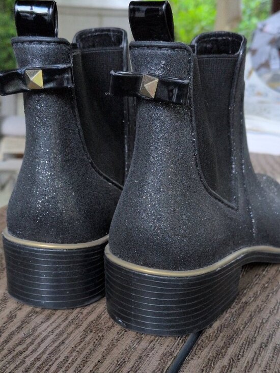 kate spade Shoes - Kate Spade Giselle Black Suede Ankle Booties Back Bow Glitter Heel - 6